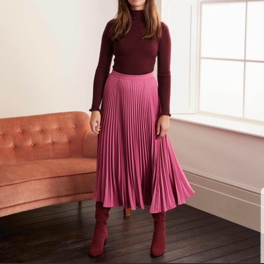 NWT Boden Pink Pleated Midi Skirt Raspberry Sorbet